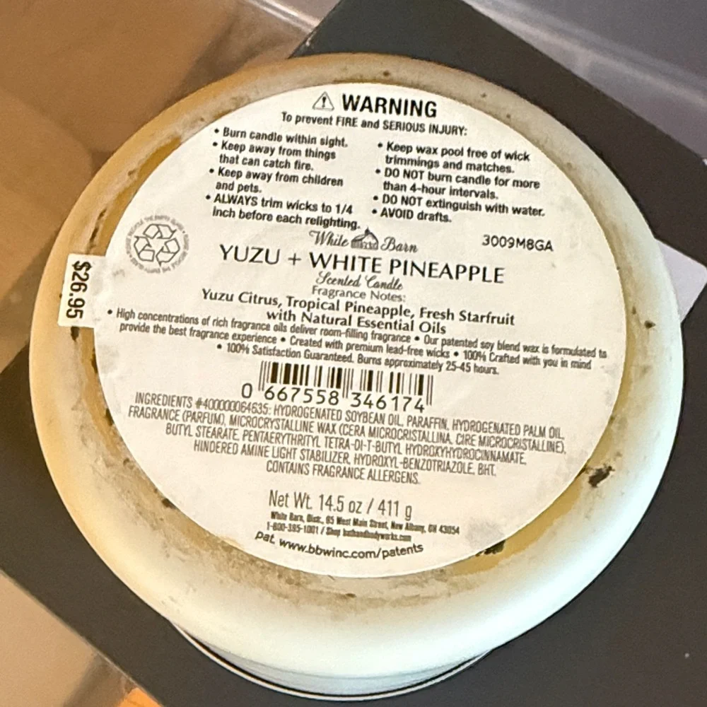 White Barn Bath & Body Works Yuzu & Pineapple Scented Candle - Cream - Picture 2 of 3